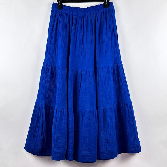 Soft Surroundings Tiered Blue Two Pocket A-Line Cotton Skirt Size PXS - Picture 8 of 10
